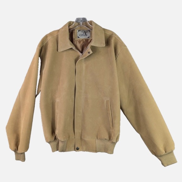 Armani Collezioni Men's Tan Suede Full Zip Bomber Jacket Made In Italy (L) NWOT - Picture 1 of 8